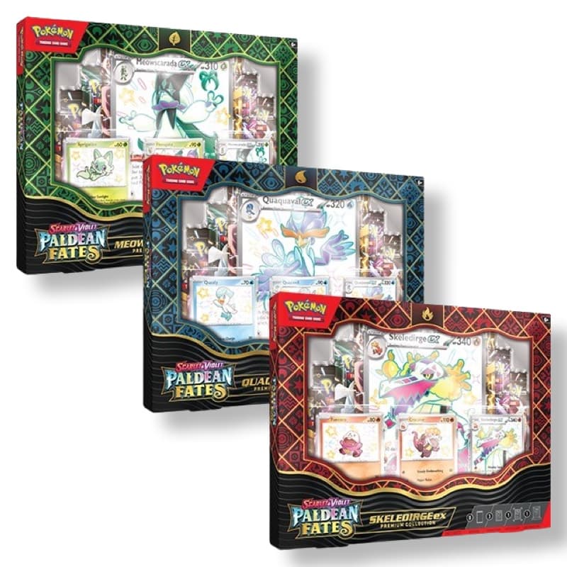 Pokemon Paldean Fates Premium Collection - Shiny Meowscarada ex / Shiny Skeledirge ex / Shiny Quaquaval ex